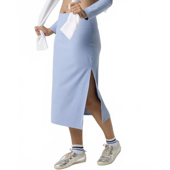 AE OFFLINE By Aerie Real Me XTRA Ribbed Midi Skirt American Eagle Monaco Blue - Picture 1 of 4